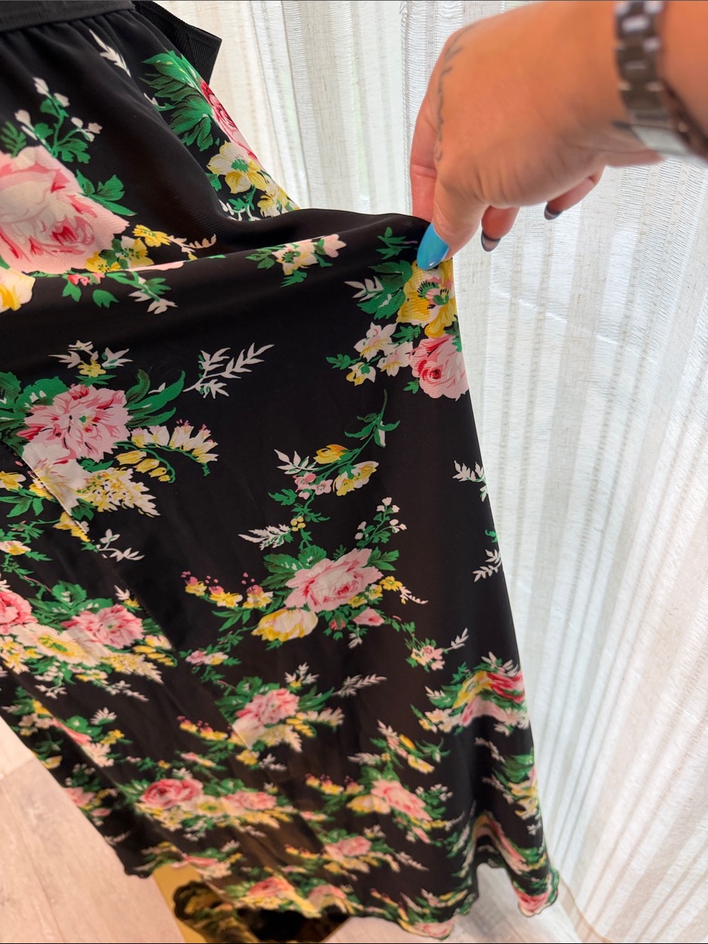 LuLaRoe Black Maxi Skirt with Pink and Green Floral Print - Picture 5 of 5